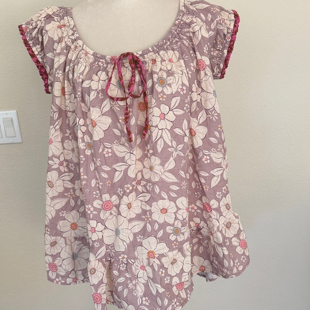 Free People Floral Mauve Blouse